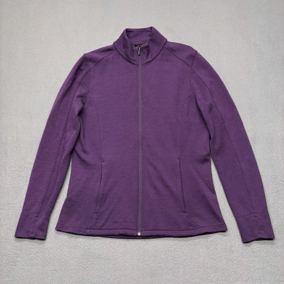 Ibex Merino Wool Full Zip Jacket Purple Pockets Hiking Outdoors Size L - Picture 2 of 15